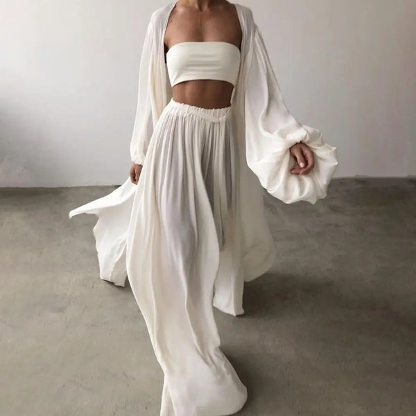 3-Piece Cardigan, Tube Top & Pants Lounge Set
