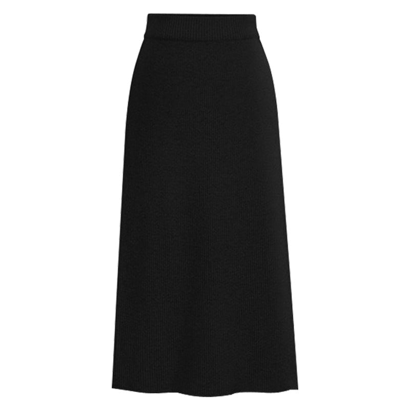 Red Wool Slit Long Skirt