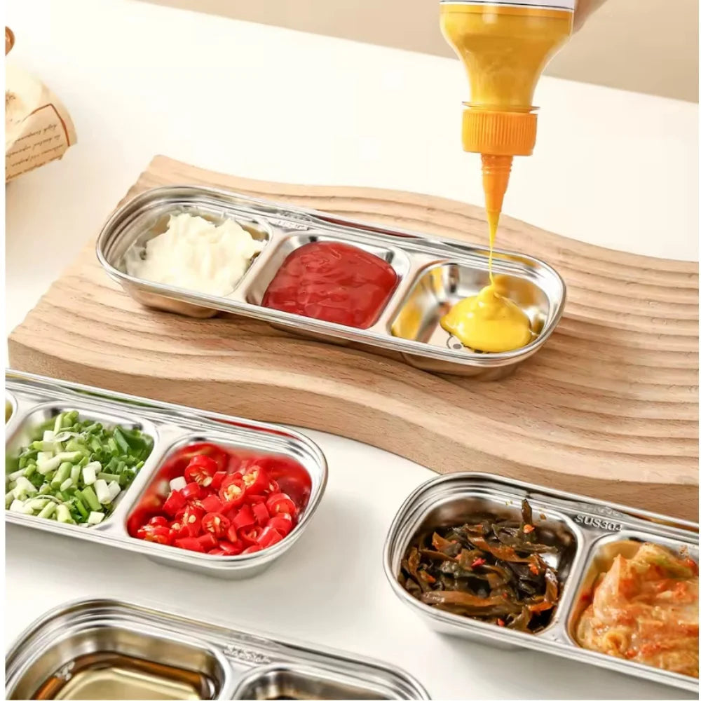 Stainless Steel Divided Sauce Plate