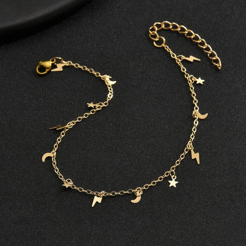 🌙 Heart Star Moon Anklet Bracelet