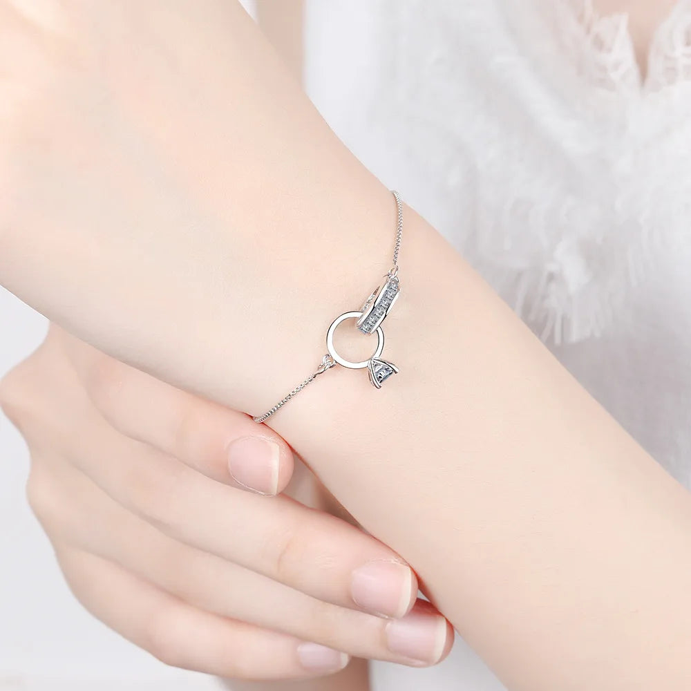 ⭕ S925 Zircon Double Circle Charm Bracelet
