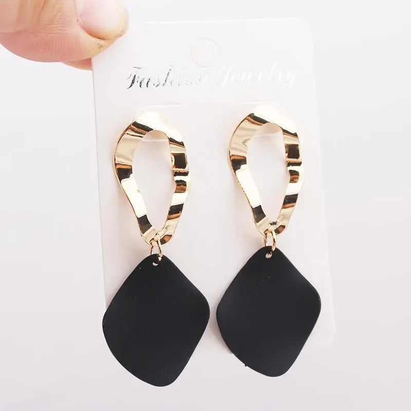 White Geometric Long Statement Earrings