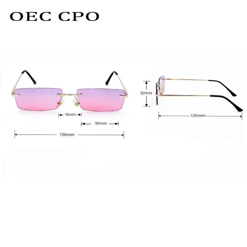 Small Rimless Rectangle Sunglasses