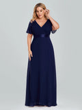 V-Neck Ruffle Chiffon Gown (Plus Size)