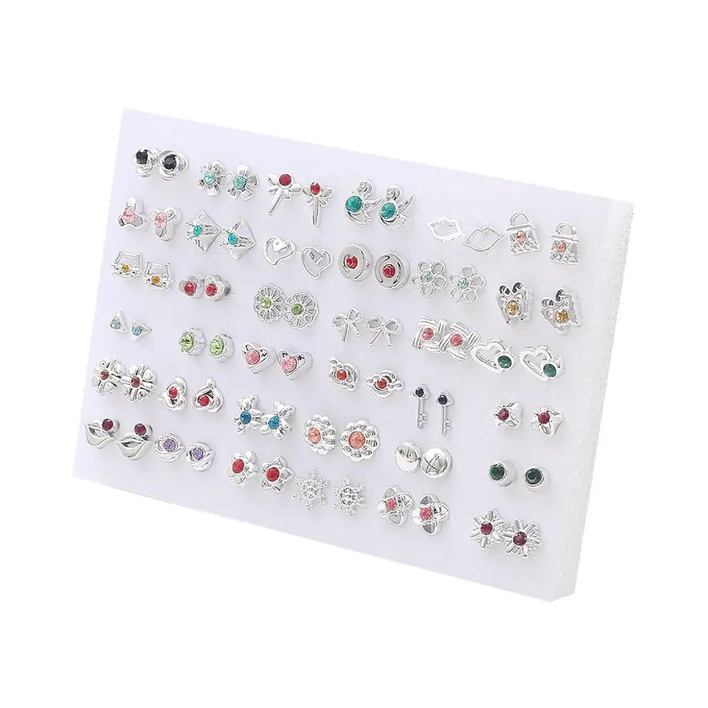 Mixed Crystal Stud Earrings Set