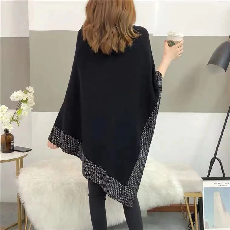Batwing Knit Poncho Sweater