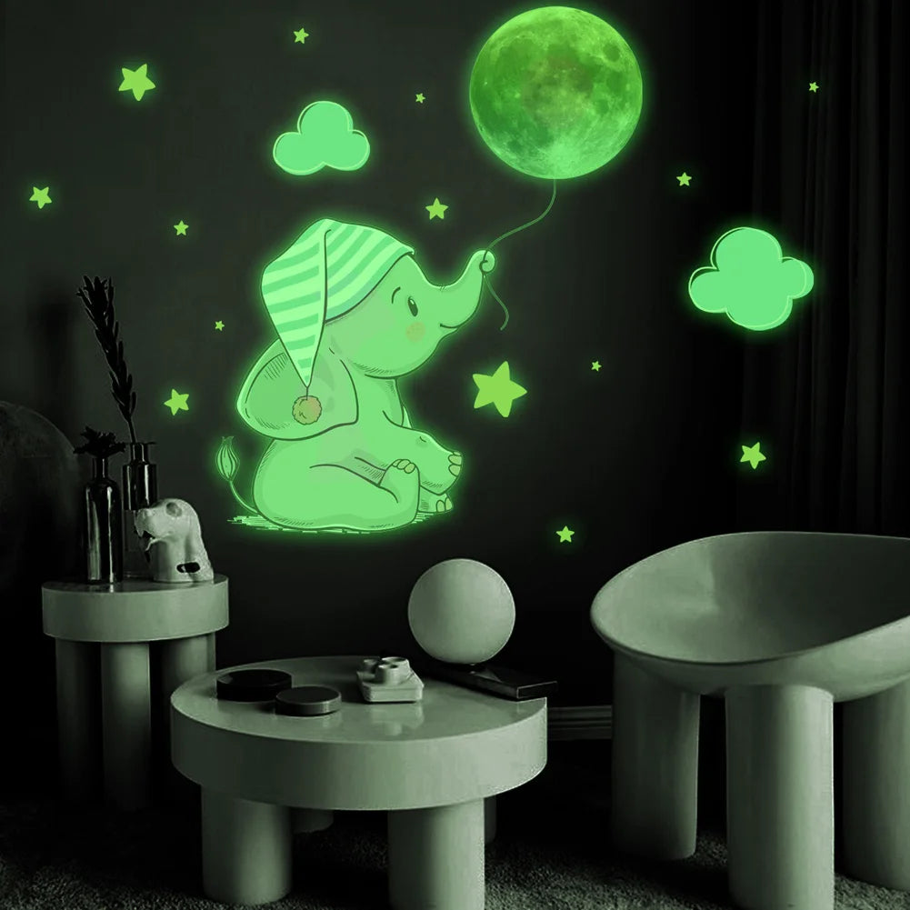 🌙 Glow in the Dark Elephant & Moon Wall Stickers