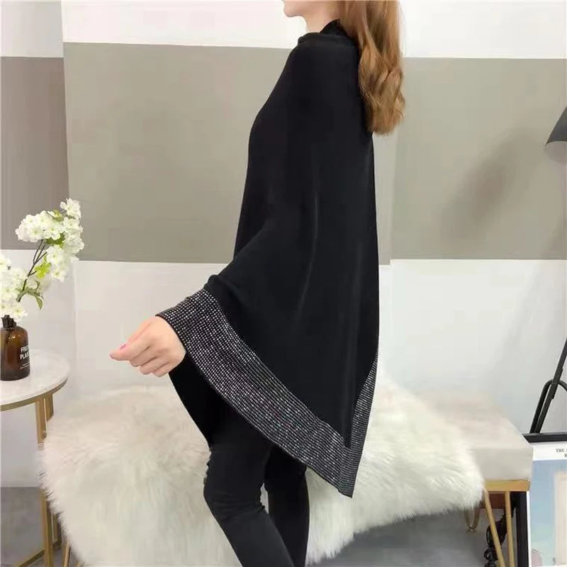 Batwing Knit Poncho Sweater