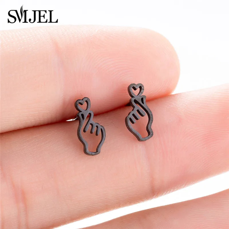 Small Black Stainless Steel Charm Studs