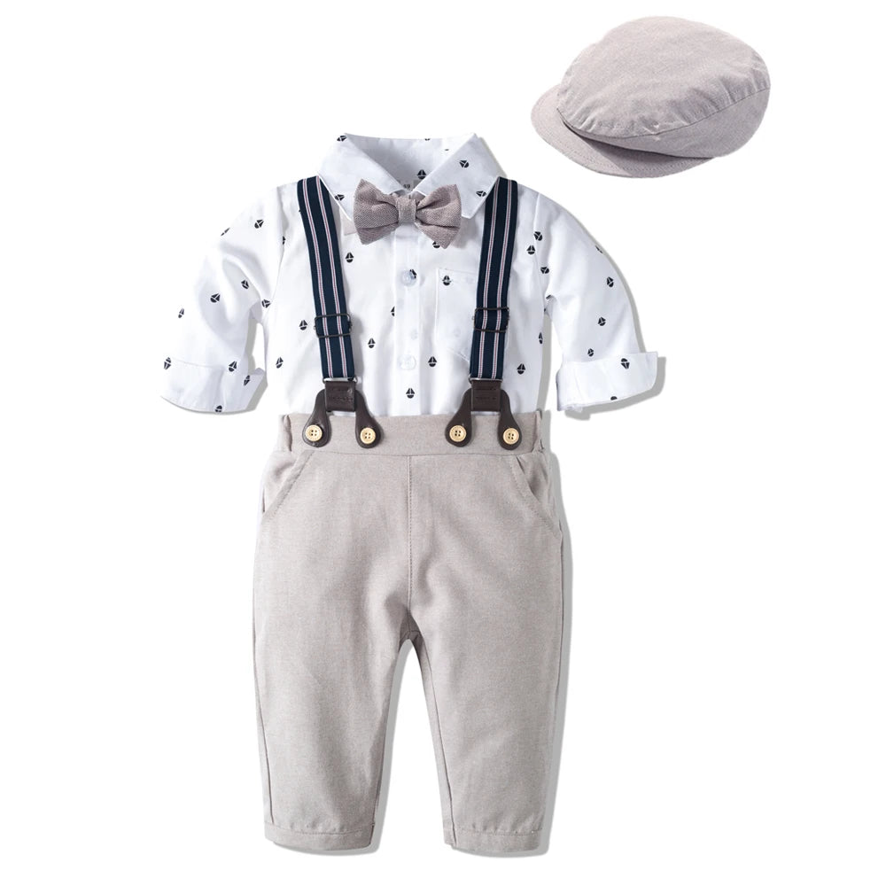 Baby Boy Formal Romper, Vest & Hat Set