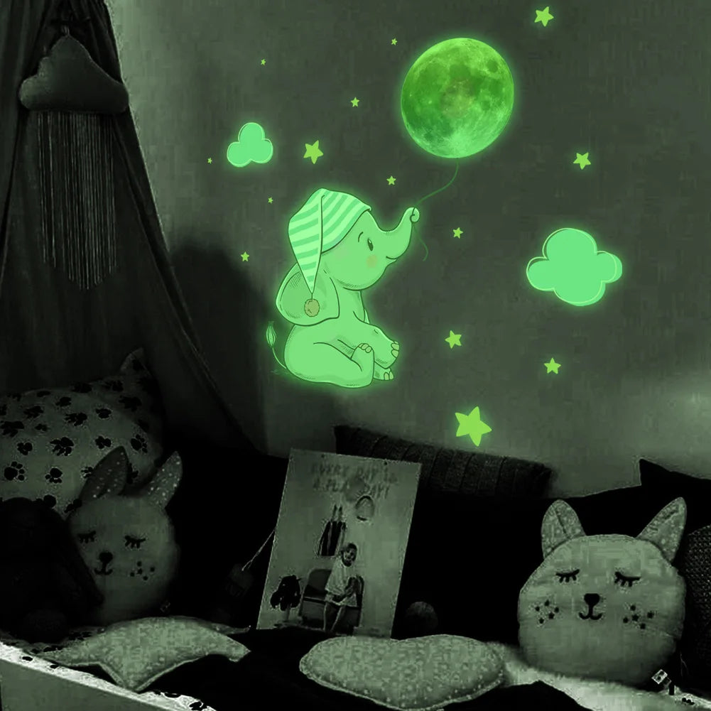 🌙 Glow in the Dark Elephant & Moon Wall Stickers