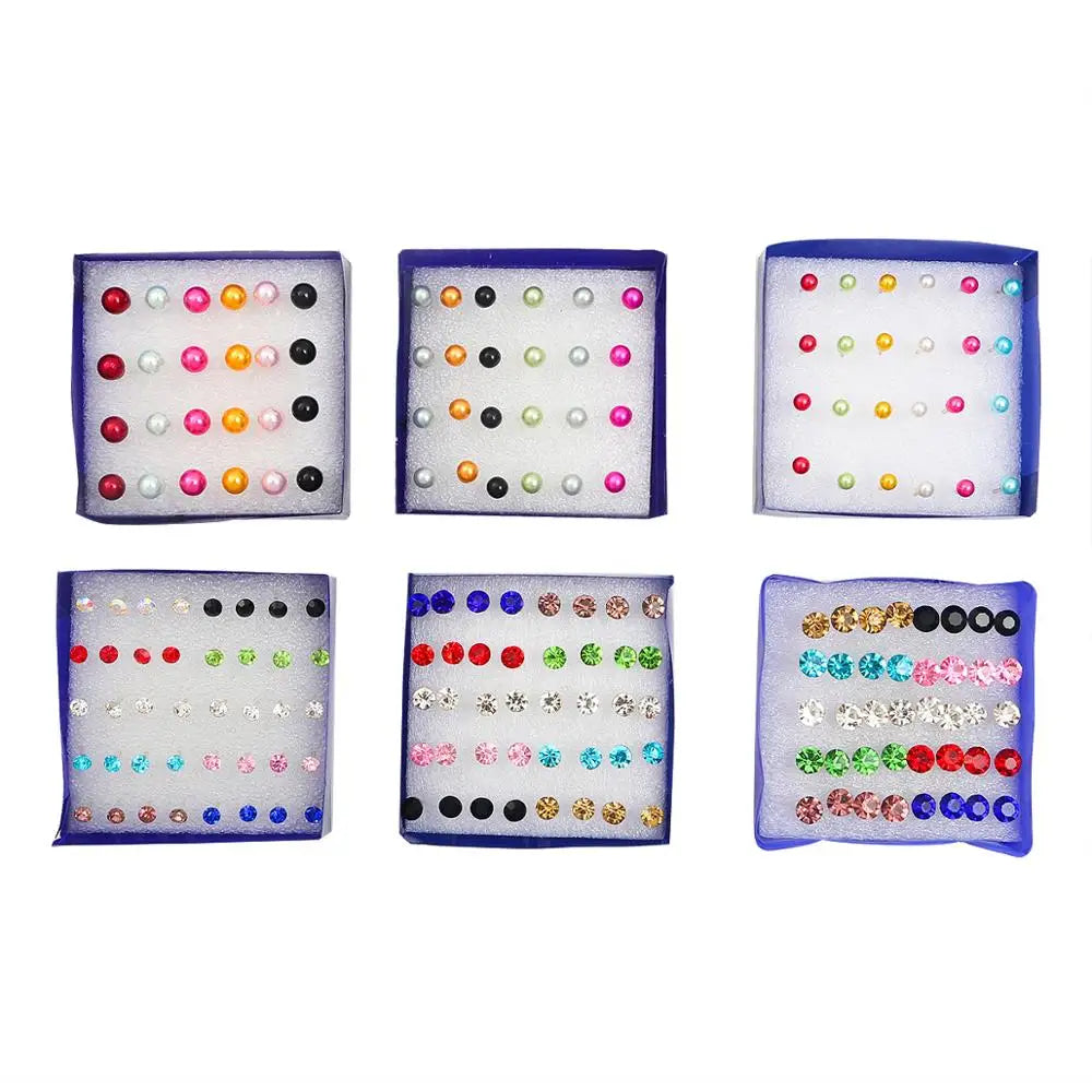 Mixed Crystal Stud Earrings Set