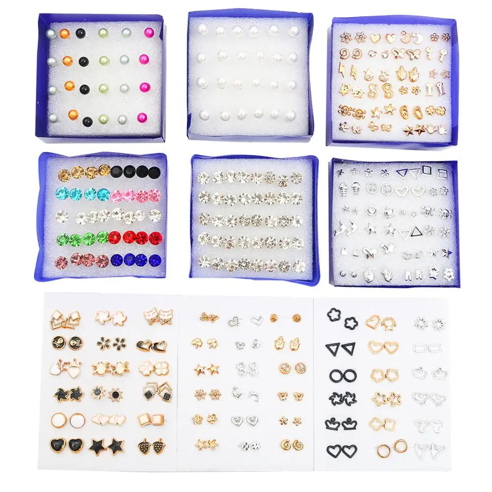 Mixed Crystal Stud Earrings Set