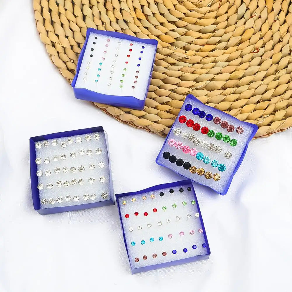 Mixed Crystal Stud Earrings Set