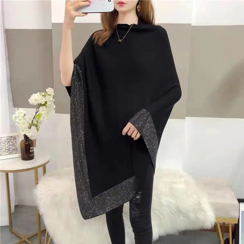 Batwing Knit Poncho Sweater