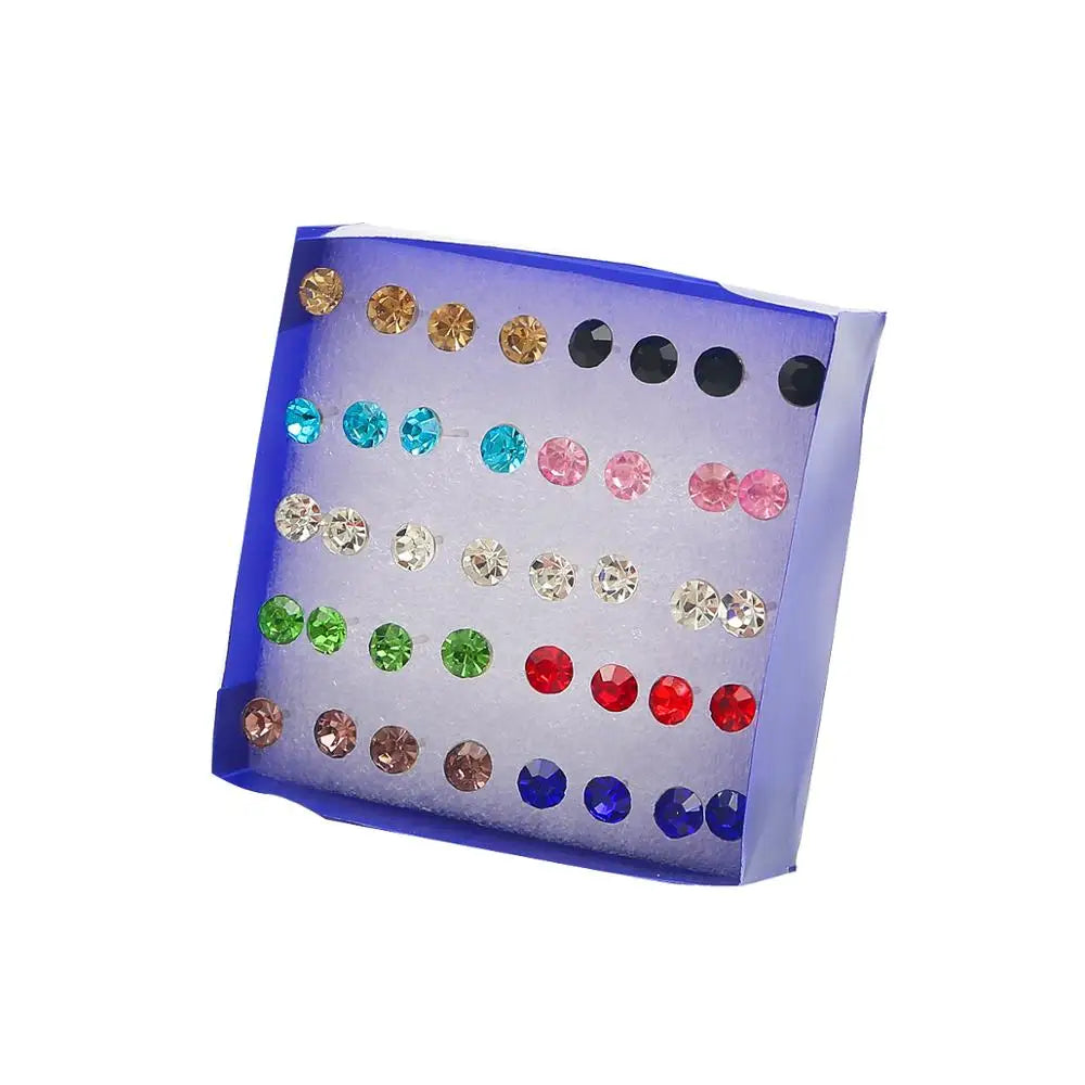 Mixed Crystal Stud Earrings Set