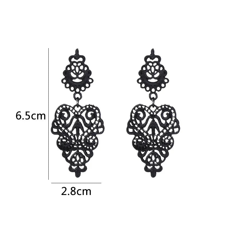 Boho Black Leaf Dangle Earrings