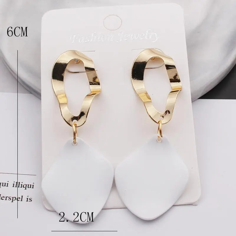 White Geometric Long Statement Earrings