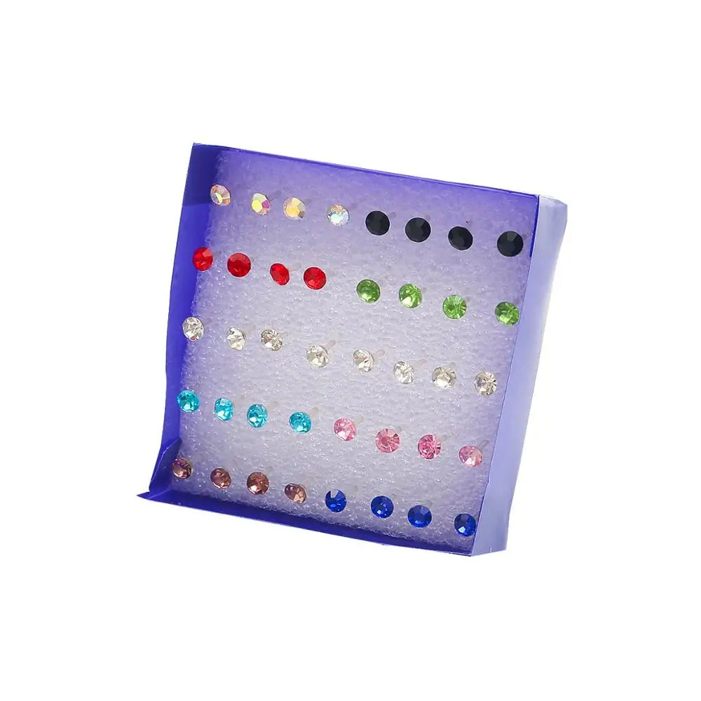 Mixed Crystal Stud Earrings Set