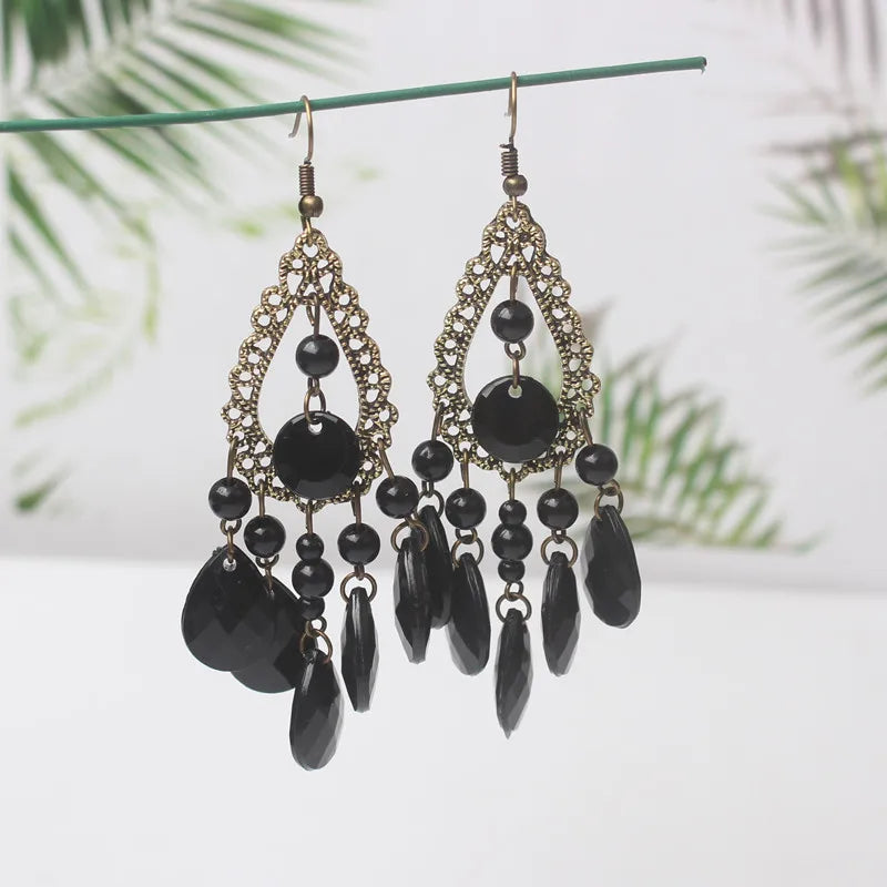 Boho Black Leaf Dangle Earrings