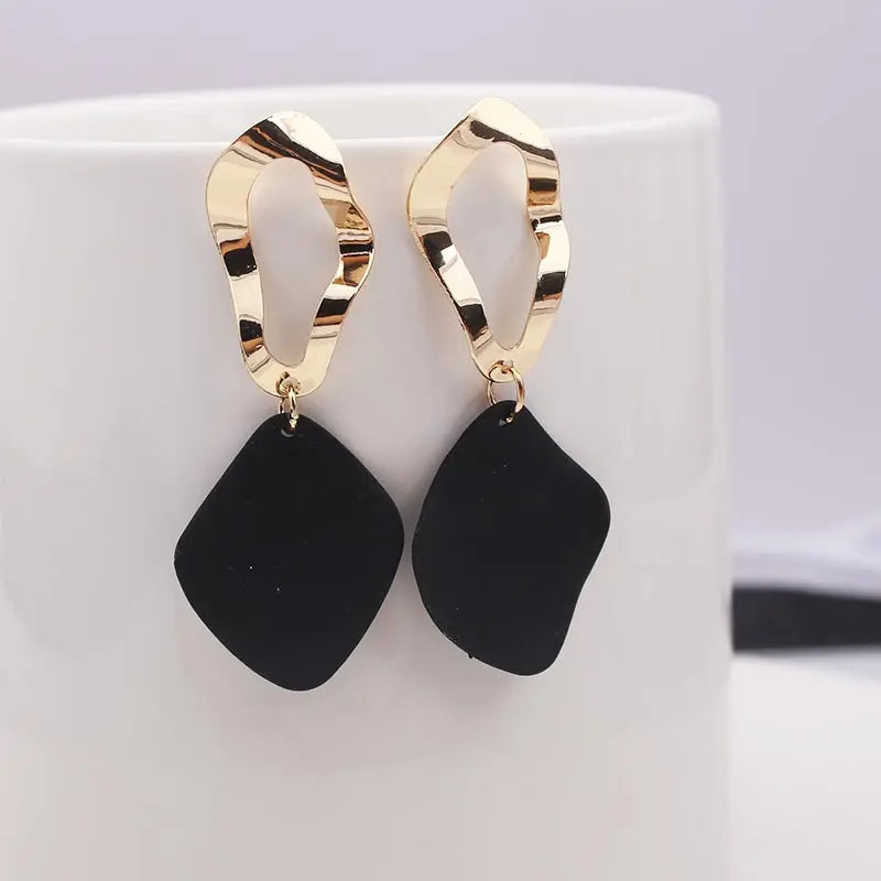 White Geometric Long Statement Earrings