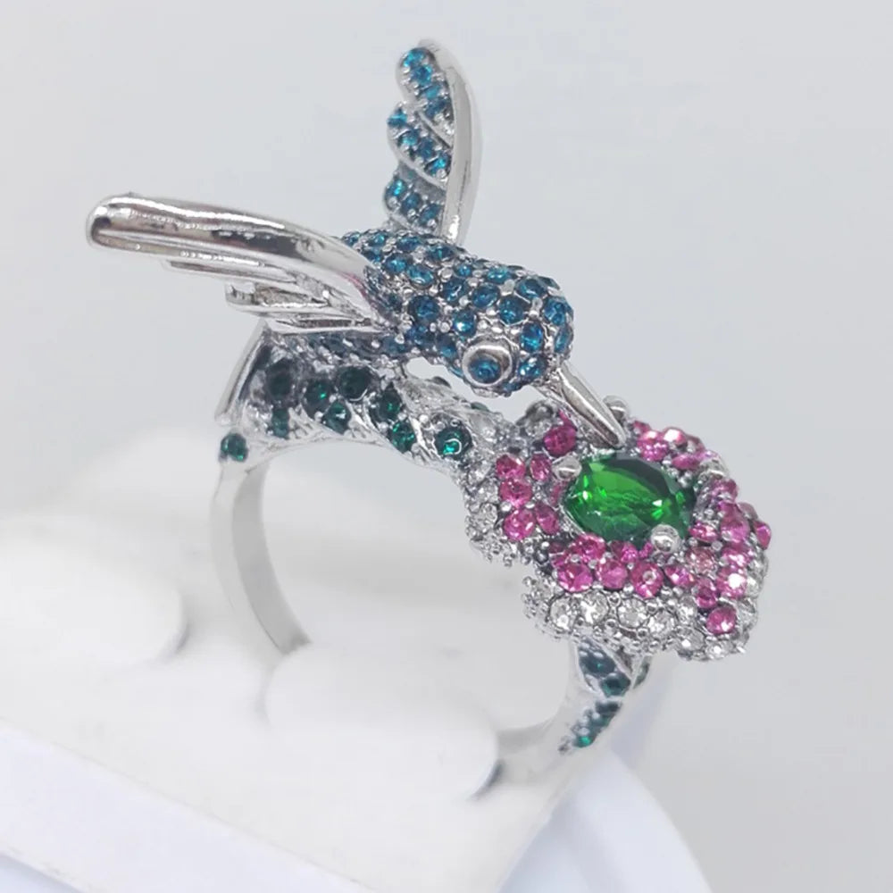 Crystal Bird & Flower Ring