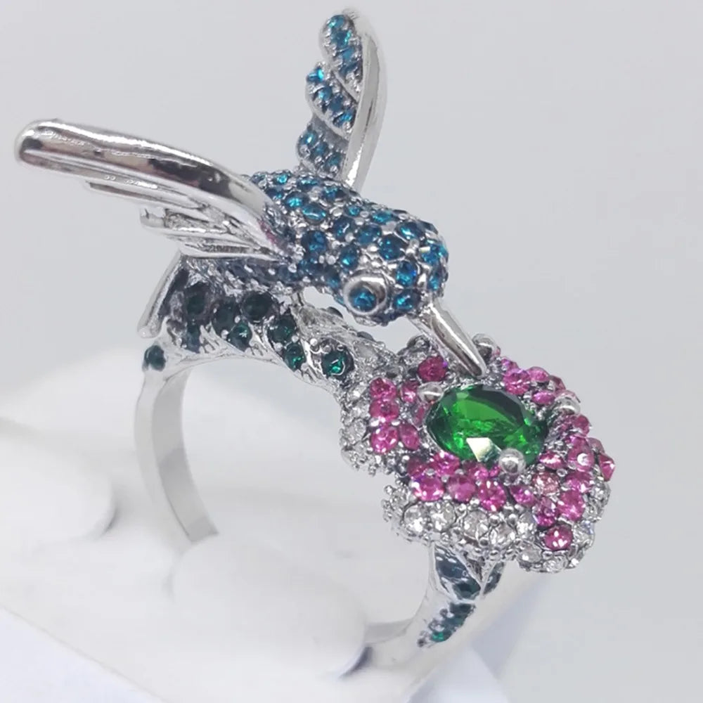 Crystal Bird & Flower Ring