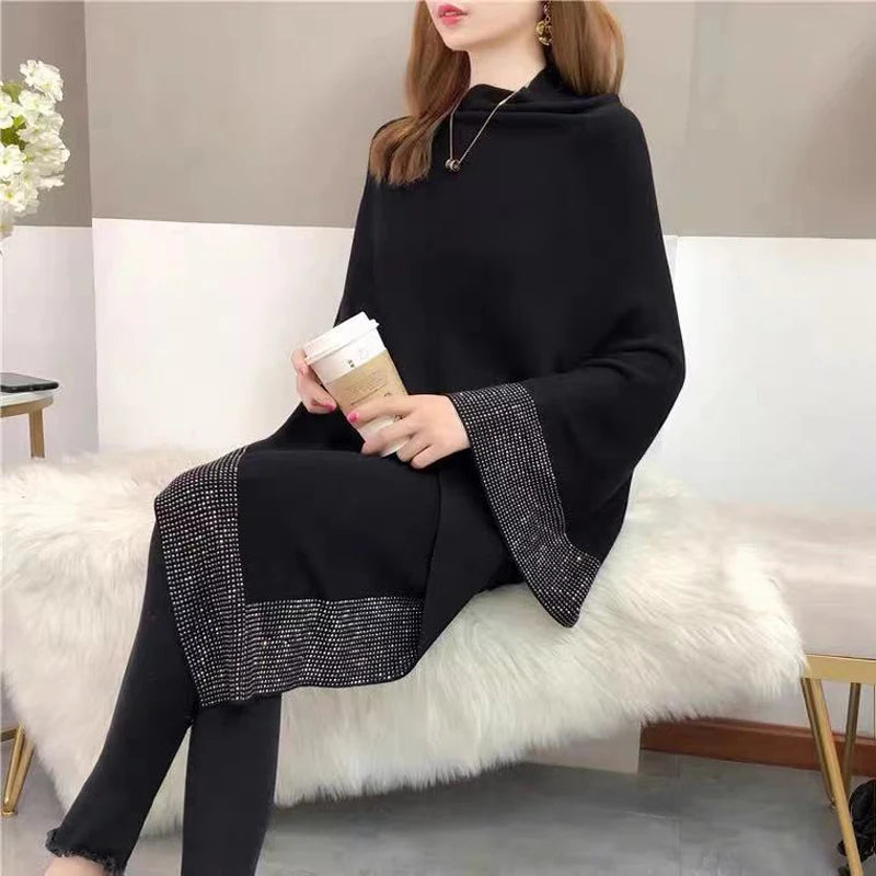 Batwing Knit Poncho Sweater