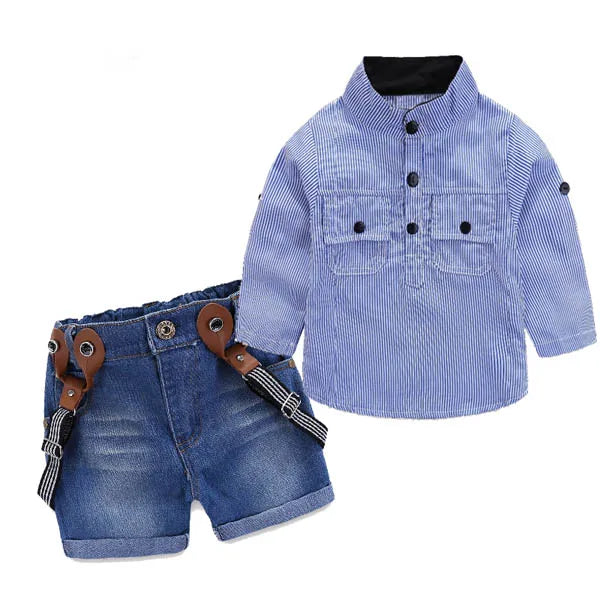 Boys Shirt & Suspender Shorts Set