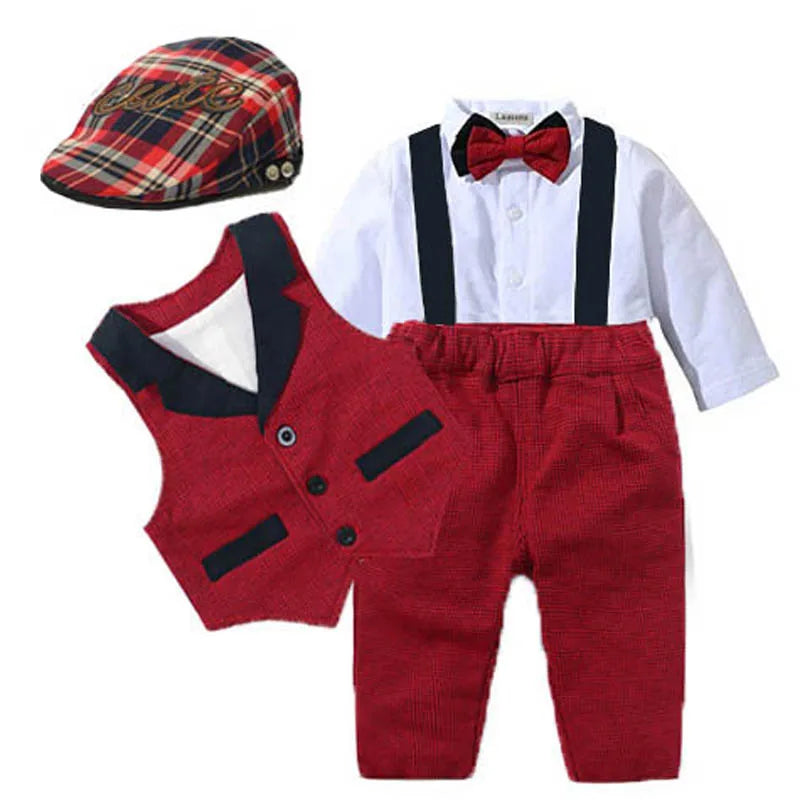 Baby Boy Formal Romper, Vest & Hat Set