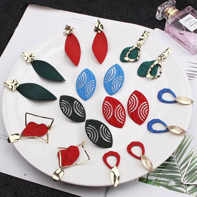 White Geometric Long Statement Earrings