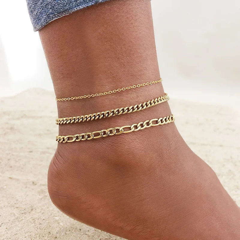 Layered Cuban Curb Chain Anklet