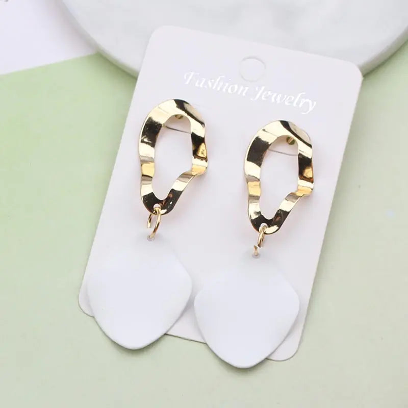 White Geometric Long Statement Earrings