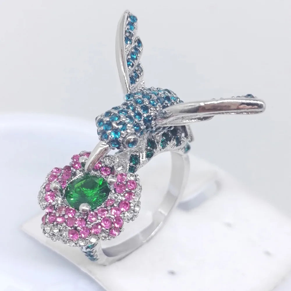 Crystal Bird & Flower Ring
