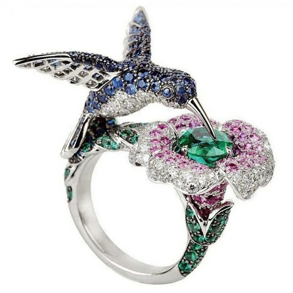 Crystal Bird & Flower Ring