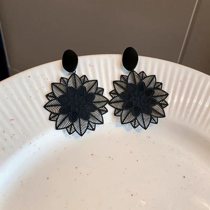 Boho Black Leaf Dangle Earrings