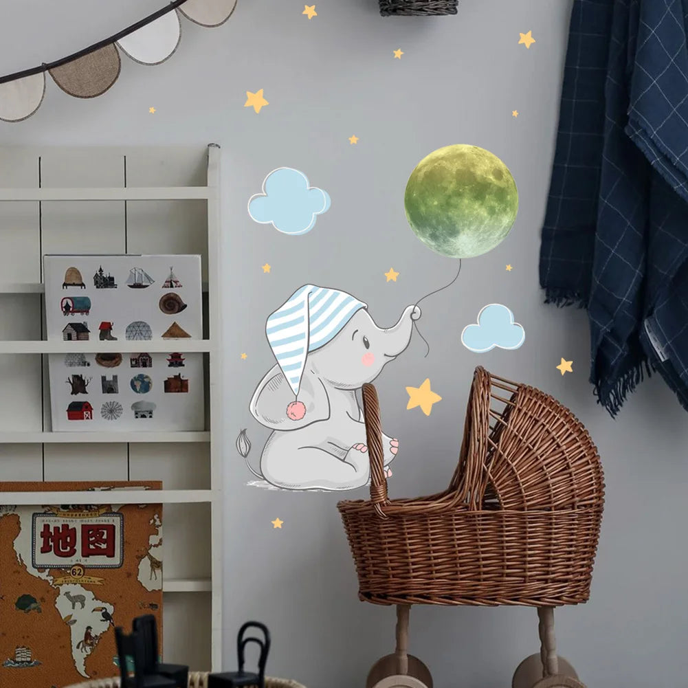 🌙 Glow in the Dark Elephant & Moon Wall Stickers