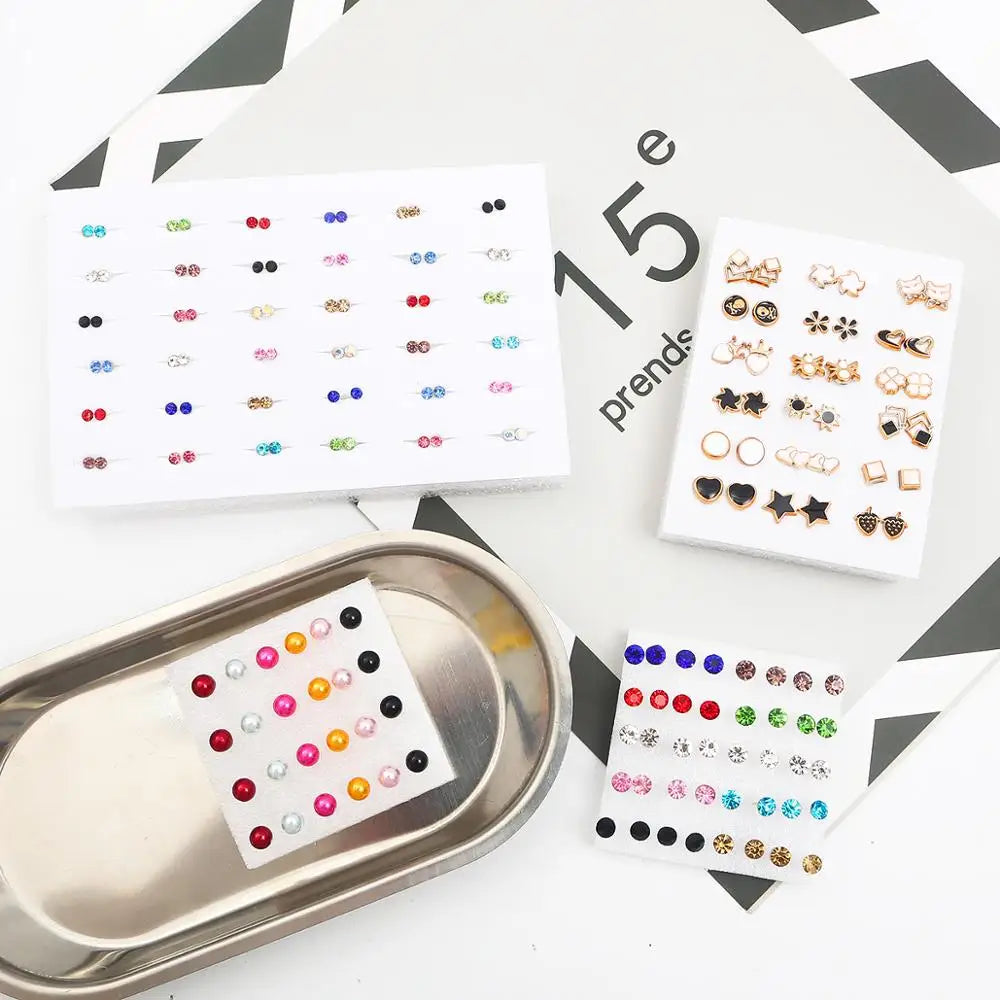 Mixed Crystal Stud Earrings Set