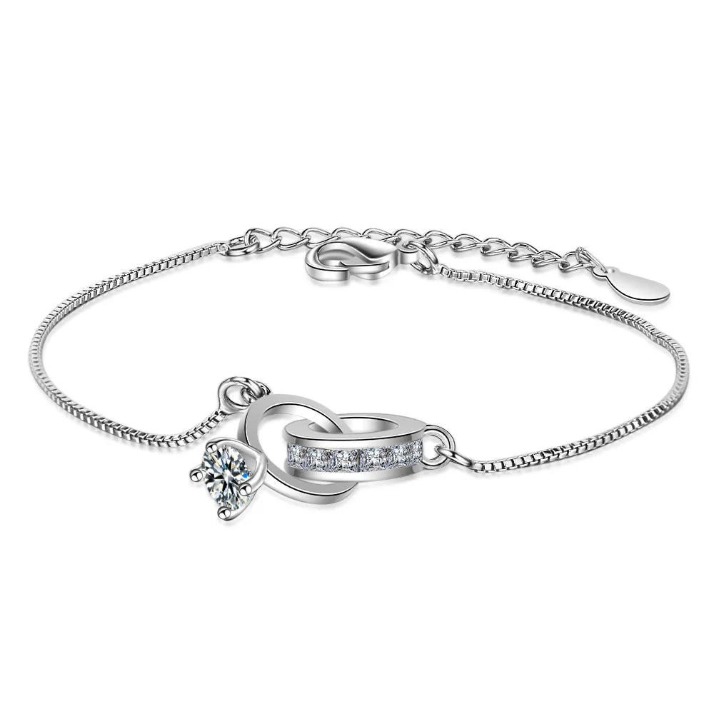 ⭕ S925 Zircon Double Circle Charm Bracelet