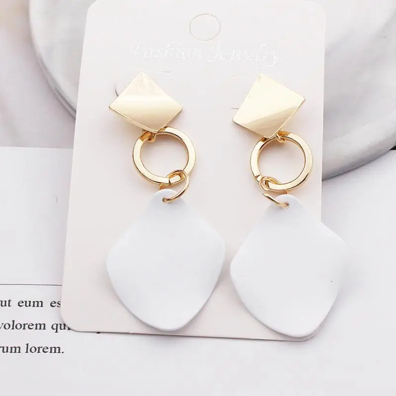 White Geometric Long Statement Earrings