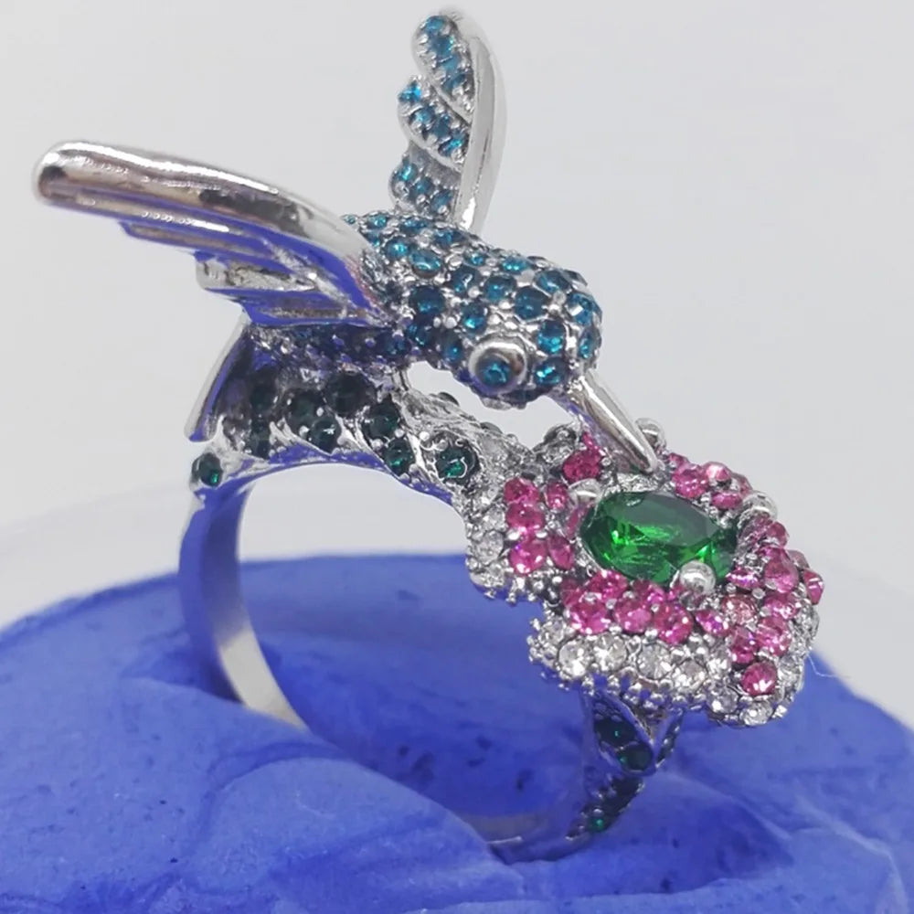 Crystal Bird & Flower Ring