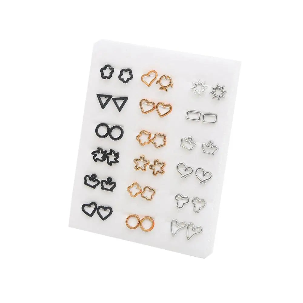 Mixed Crystal Stud Earrings Set