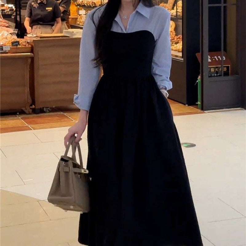 Black Faux Two-Piece Shirt Dress