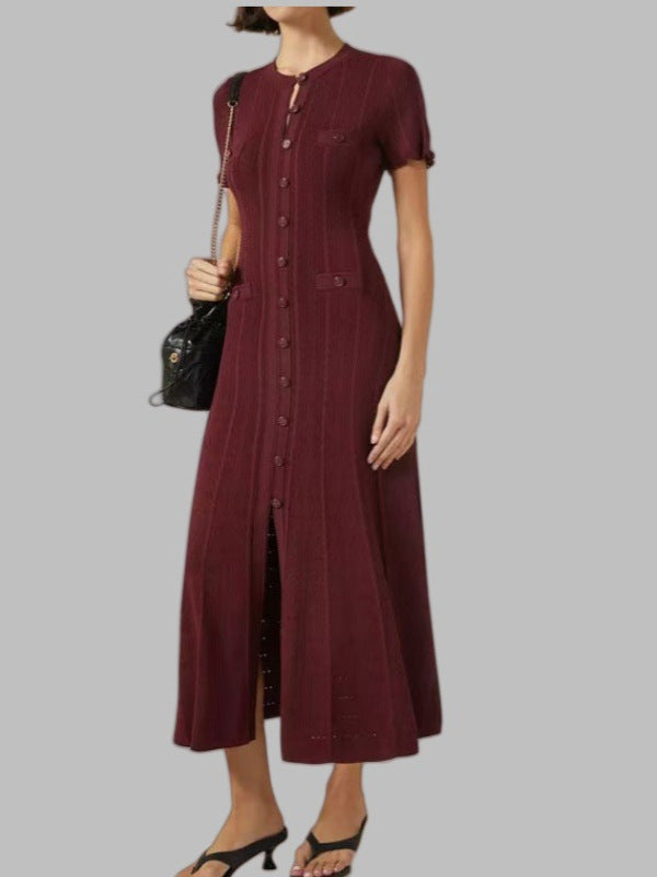 French Lace Sleeve Slim Knit Dress