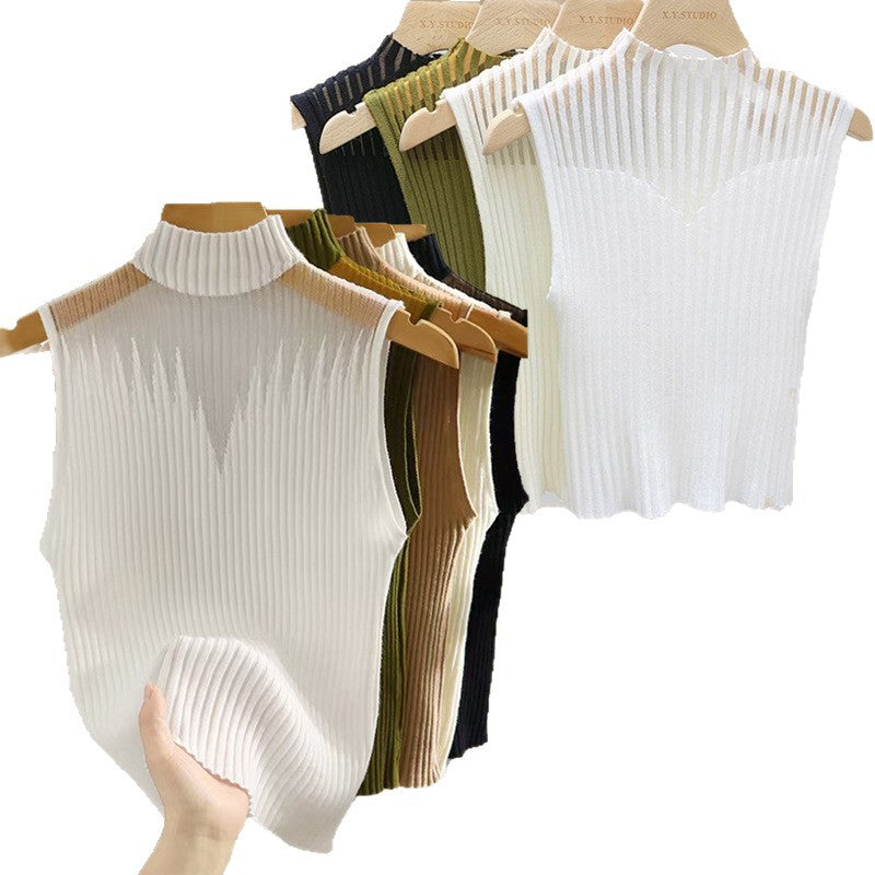 Women's Sleeveless Collared Knit Top
