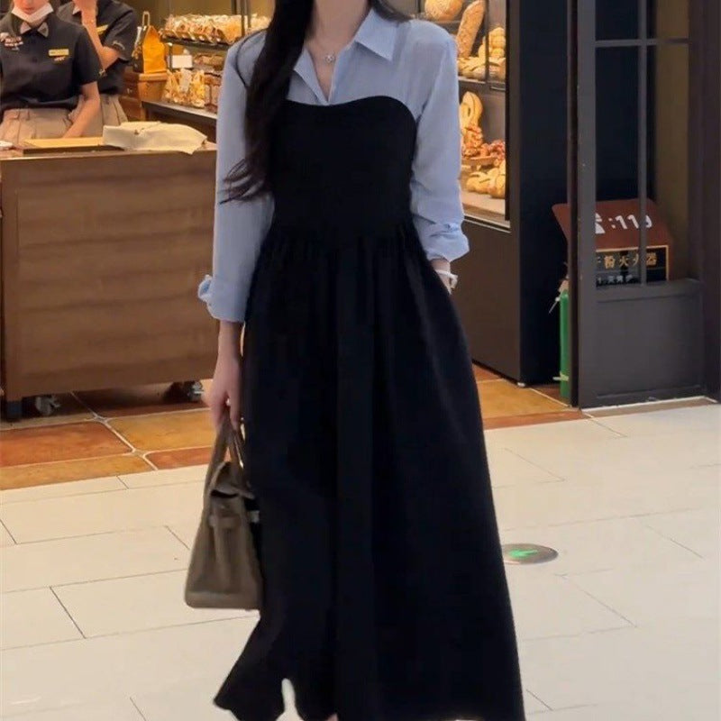 Black Faux Two-Piece Shirt Dress