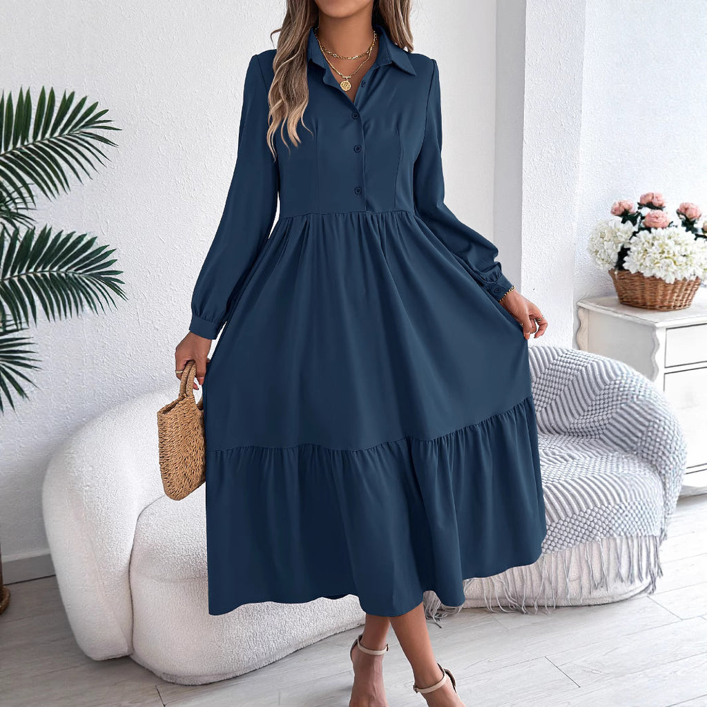 Loose Ruffled Long Sleeve Shirt Dress