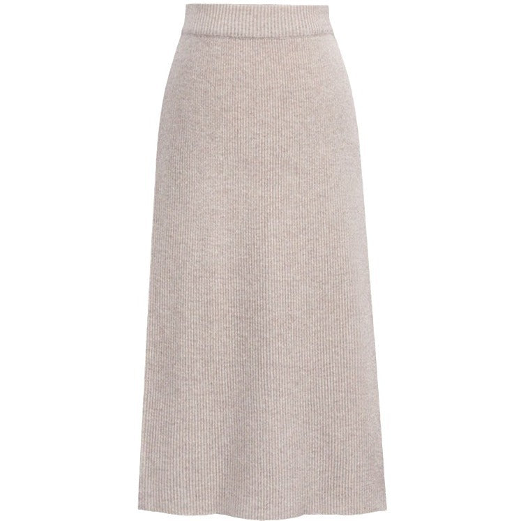 Red Wool Slit Long Skirt