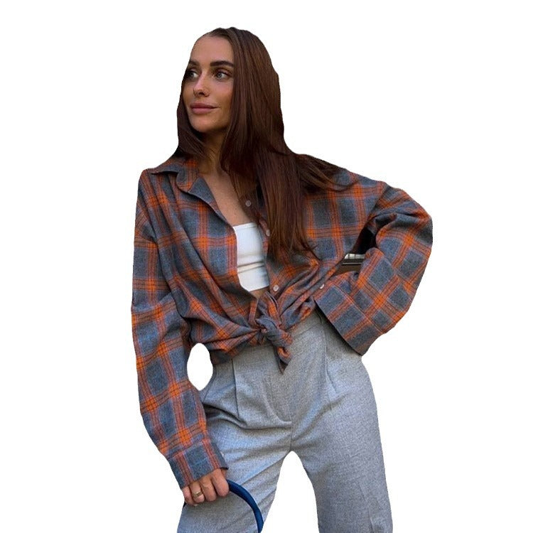 قميص نسائي كاروهات ريترو واسع