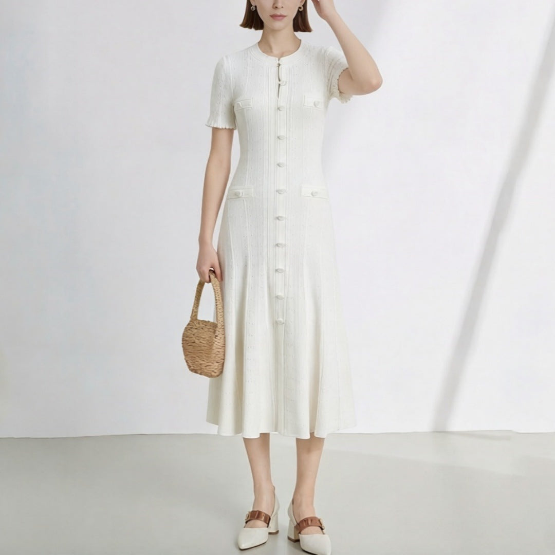 French Lace Sleeve Slim Knit Dress